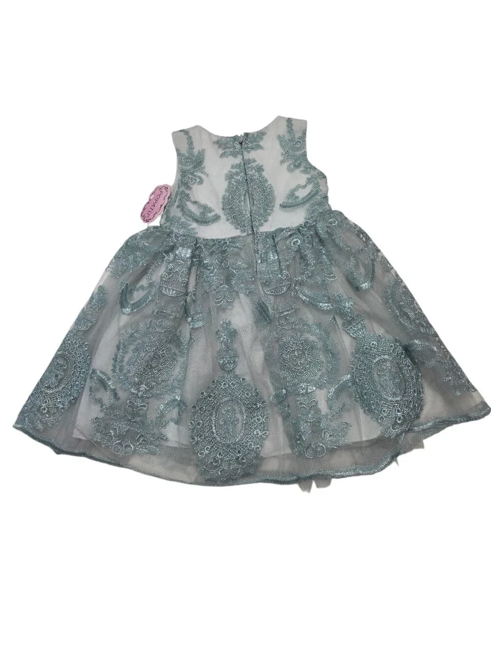 Popatu Special Occasion Embroidery Sage Green Tulle Overlay Fairytale Dress 3T